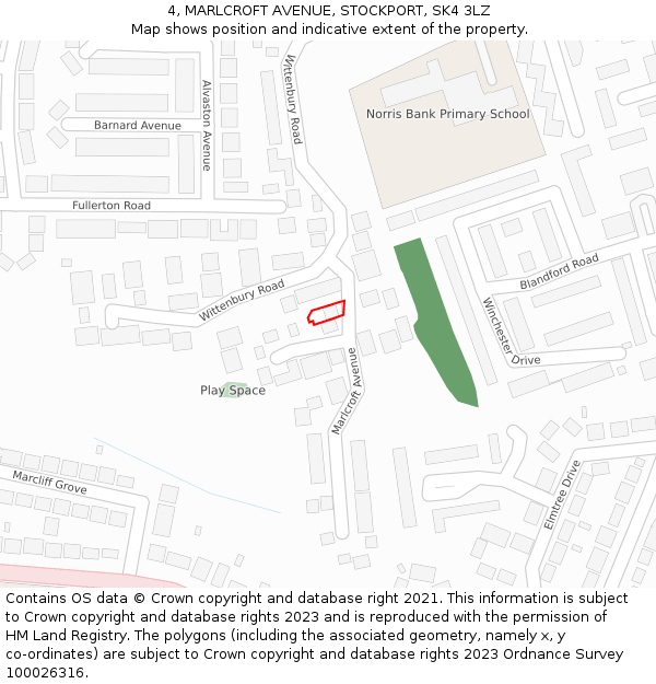 4, MARLCROFT AVENUE, STOCKPORT, SK4 3LZ: Location map and indicative extent of plot