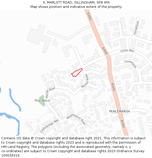 4, MARLOTT ROAD, GILLINGHAM, SP8 4FA: Location map and indicative extent of plot