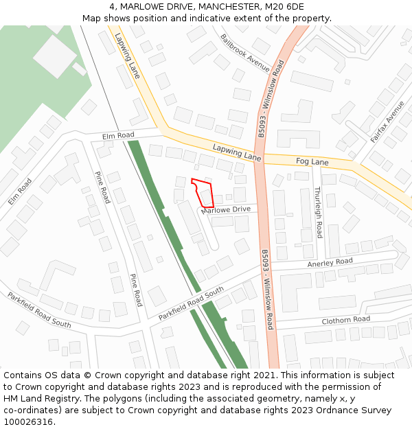 4, MARLOWE DRIVE, MANCHESTER, M20 6DE: Location map and indicative extent of plot