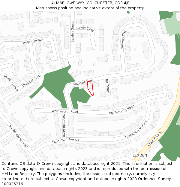 4, MARLOWE WAY, COLCHESTER, CO3 4JP: Location map and indicative extent of plot
