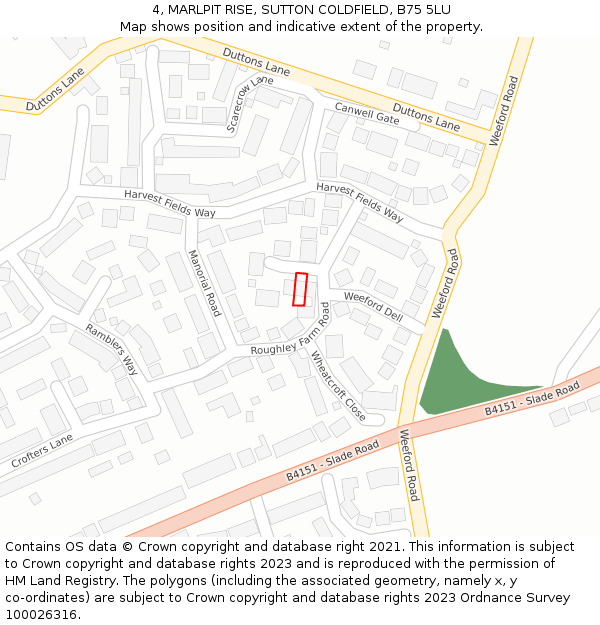 4, MARLPIT RISE, SUTTON COLDFIELD, B75 5LU: Location map and indicative extent of plot