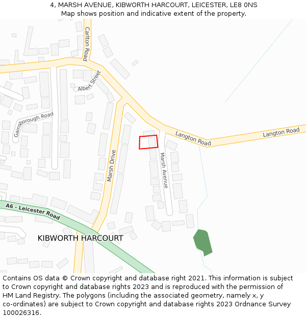 4, MARSH AVENUE, KIBWORTH HARCOURT, LEICESTER, LE8 0NS: Location map and indicative extent of plot
