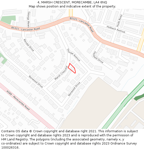 4, MARSH CRESCENT, MORECAMBE, LA4 6NQ: Location map and indicative extent of plot