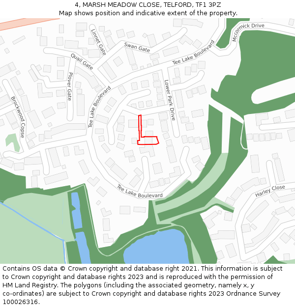 4, MARSH MEADOW CLOSE, TELFORD, TF1 3PZ: Location map and indicative extent of plot