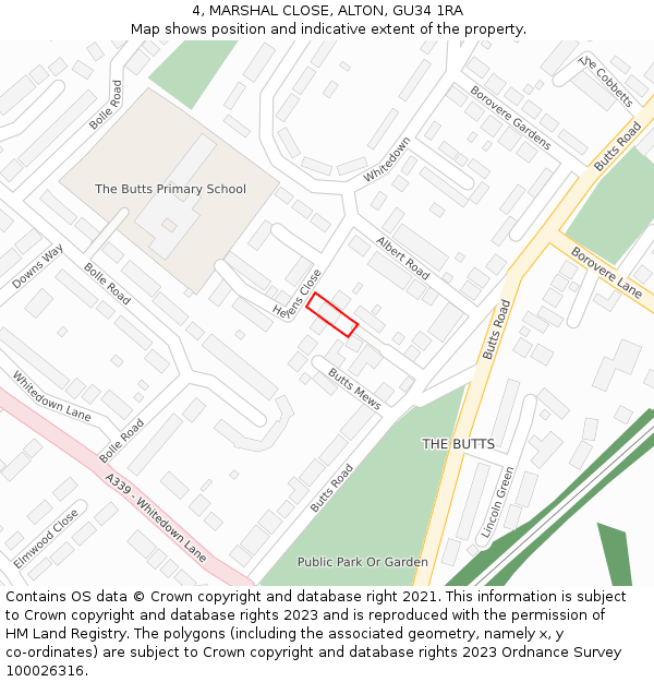 4, MARSHAL CLOSE, ALTON, GU34 1RA: Location map and indicative extent of plot