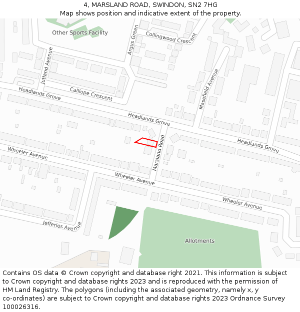 4, MARSLAND ROAD, SWINDON, SN2 7HG: Location map and indicative extent of plot