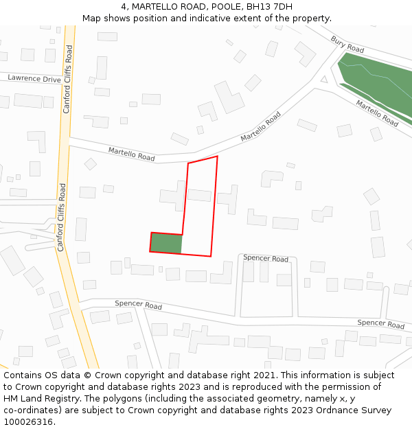 4, MARTELLO ROAD, POOLE, BH13 7DH: Location map and indicative extent of plot
