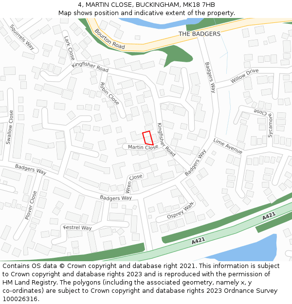 4, MARTIN CLOSE, BUCKINGHAM, MK18 7HB: Location map and indicative extent of plot