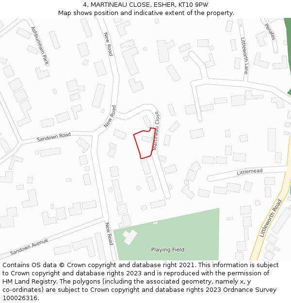 4, MARTINEAU CLOSE, ESHER, KT10 9PW: Location map and indicative extent of plot