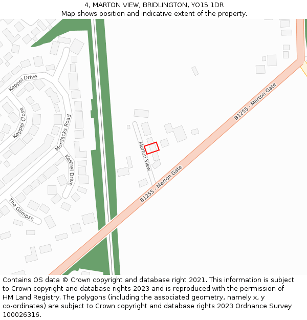 4, MARTON VIEW, BRIDLINGTON, YO15 1DR: Location map and indicative extent of plot