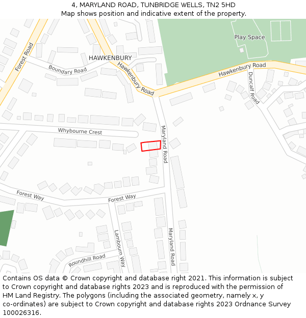 4, MARYLAND ROAD, TUNBRIDGE WELLS, TN2 5HD: Location map and indicative extent of plot