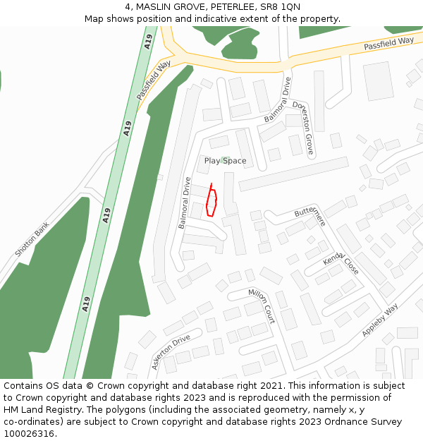 4, MASLIN GROVE, PETERLEE, SR8 1QN: Location map and indicative extent of plot