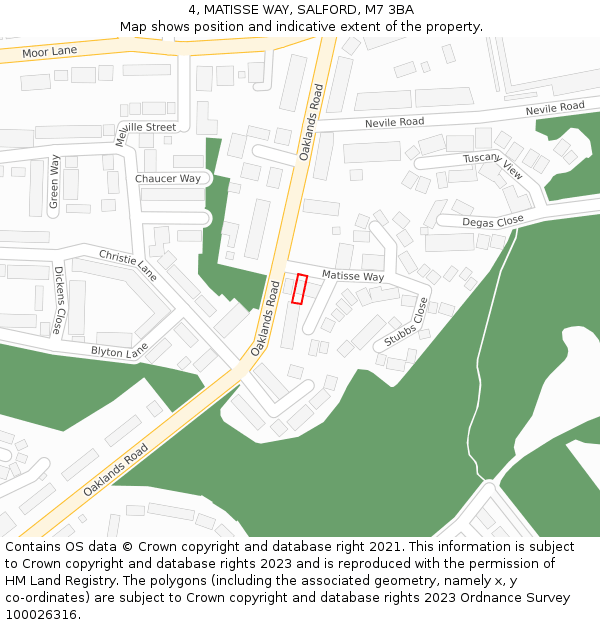 4, MATISSE WAY, SALFORD, M7 3BA: Location map and indicative extent of plot