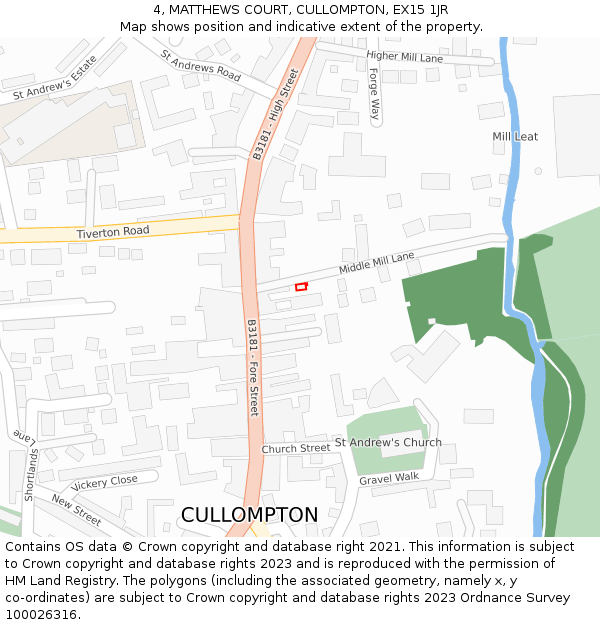 4, MATTHEWS COURT, CULLOMPTON, EX15 1JR: Location map and indicative extent of plot