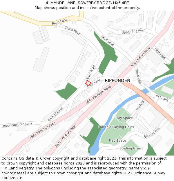 4, MAUDE LANE, SOWERBY BRIDGE, HX6 4BE: Location map and indicative extent of plot