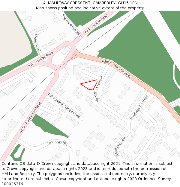 4, MAULTWAY CRESCENT, CAMBERLEY, GU15 1PN: Location map and indicative extent of plot