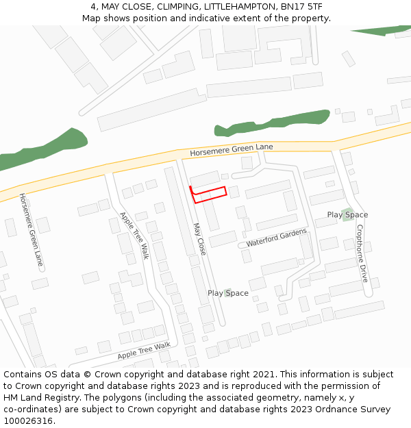 4, MAY CLOSE, CLIMPING, LITTLEHAMPTON, BN17 5TF: Location map and indicative extent of plot