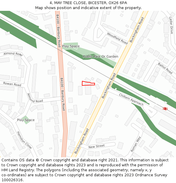 4, MAY TREE CLOSE, BICESTER, OX26 6PA: Location map and indicative extent of plot