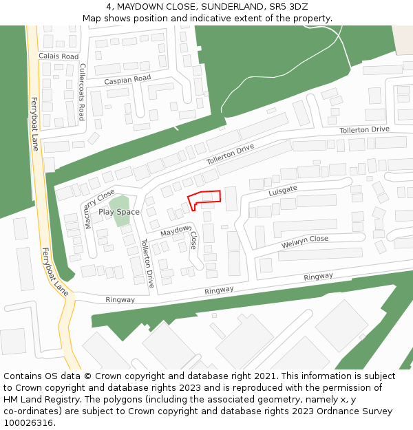 4, MAYDOWN CLOSE, SUNDERLAND, SR5 3DZ: Location map and indicative extent of plot