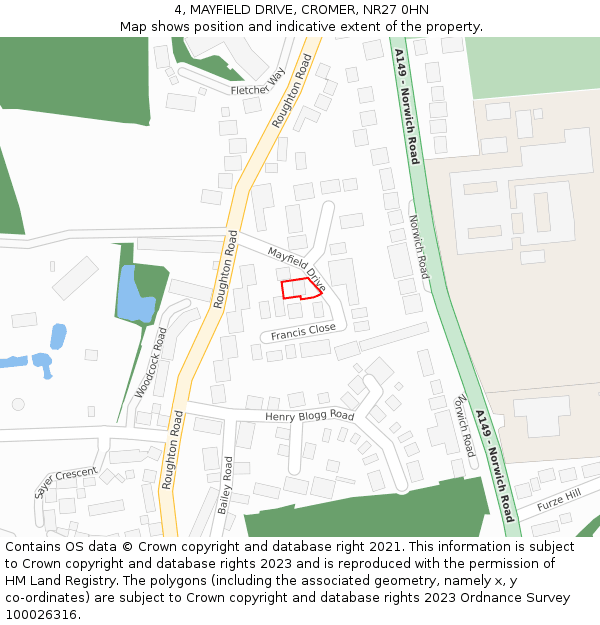 4, MAYFIELD DRIVE, CROMER, NR27 0HN: Location map and indicative extent of plot