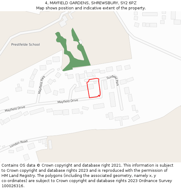 4, MAYFIELD GARDENS, SHREWSBURY, SY2 6PZ: Location map and indicative extent of plot