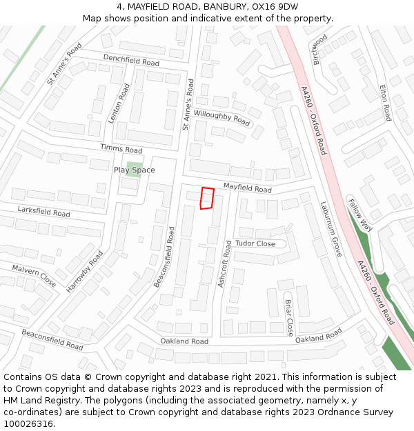 4, MAYFIELD ROAD, BANBURY, OX16 9DW: Location map and indicative extent of plot