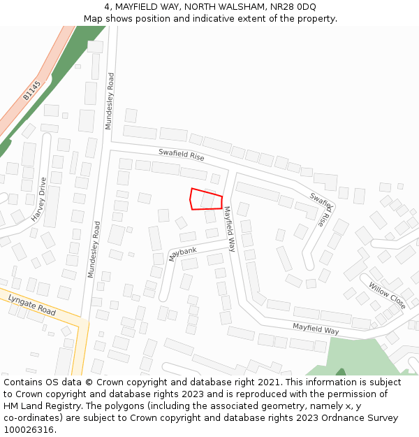 4, MAYFIELD WAY, NORTH WALSHAM, NR28 0DQ: Location map and indicative extent of plot