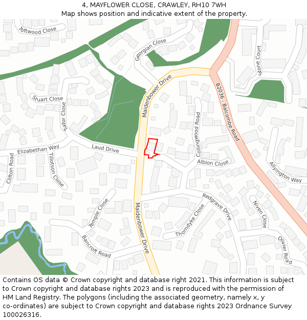 4, MAYFLOWER CLOSE, CRAWLEY, RH10 7WH: Location map and indicative extent of plot