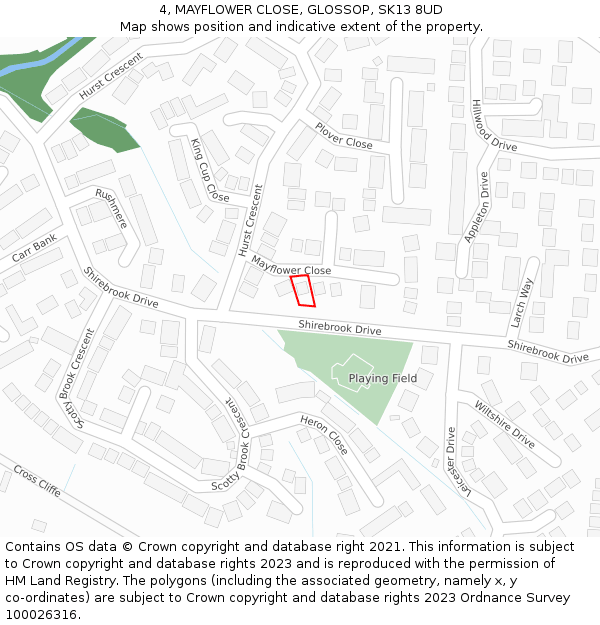 4, MAYFLOWER CLOSE, GLOSSOP, SK13 8UD: Location map and indicative extent of plot