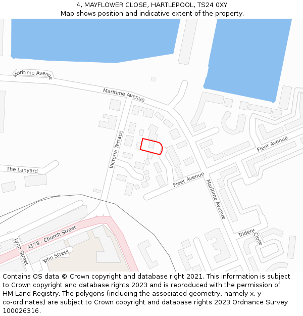 4, MAYFLOWER CLOSE, HARTLEPOOL, TS24 0XY: Location map and indicative extent of plot