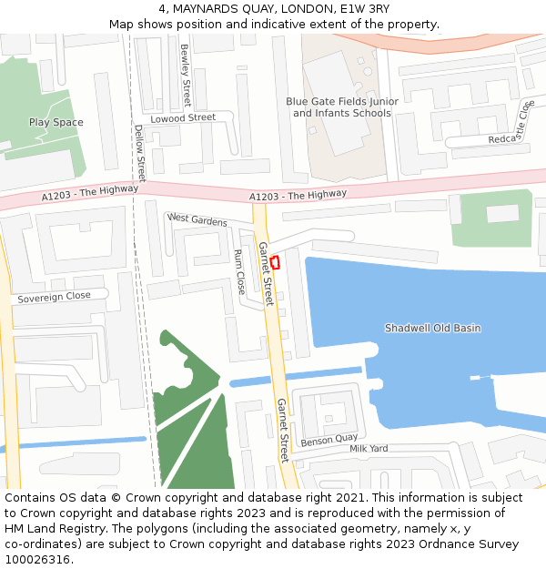 4, MAYNARDS QUAY, LONDON, E1W 3RY: Location map and indicative extent of plot