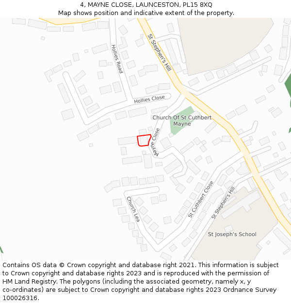 4, MAYNE CLOSE, LAUNCESTON, PL15 8XQ: Location map and indicative extent of plot