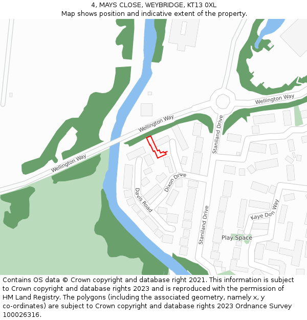 4, MAYS CLOSE, WEYBRIDGE, KT13 0XL: Location map and indicative extent of plot