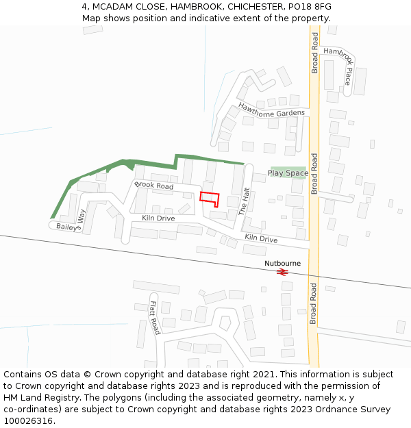 4, MCADAM CLOSE, HAMBROOK, CHICHESTER, PO18 8FG: Location map and indicative extent of plot