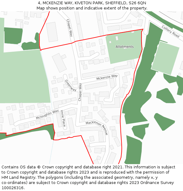 4, MCKENZIE WAY, KIVETON PARK, SHEFFIELD, S26 6QN: Location map and indicative extent of plot