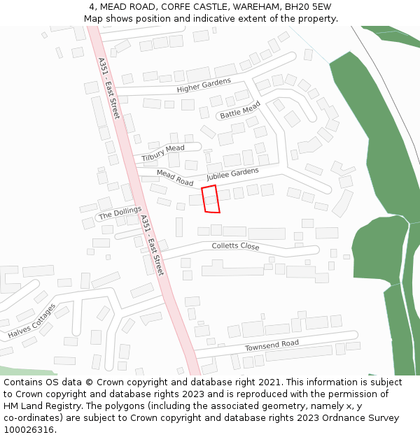 4, MEAD ROAD, CORFE CASTLE, WAREHAM, BH20 5EW: Location map and indicative extent of plot