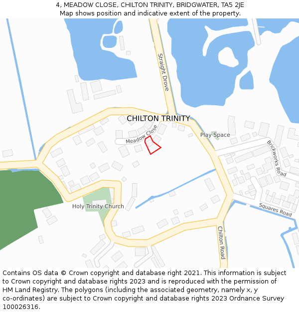 4, MEADOW CLOSE, CHILTON TRINITY, BRIDGWATER, TA5 2JE: Location map and indicative extent of plot