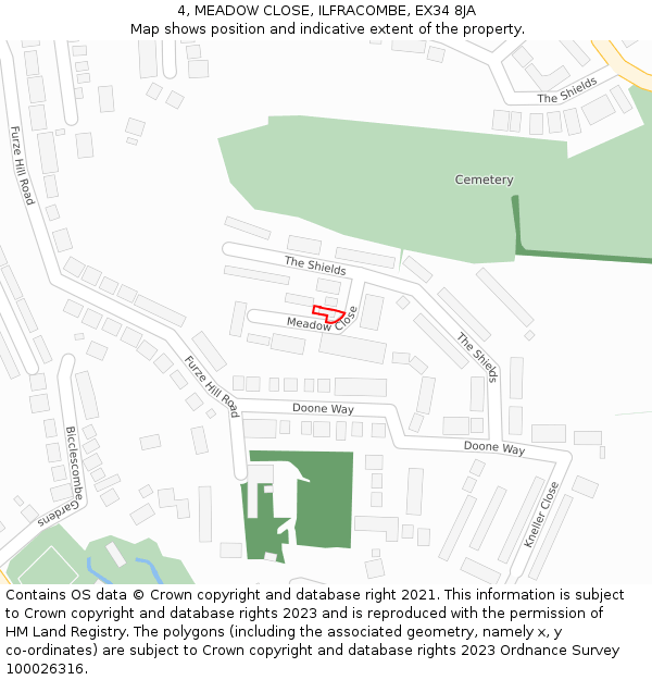 4, MEADOW CLOSE, ILFRACOMBE, EX34 8JA: Location map and indicative extent of plot