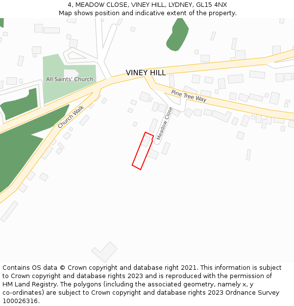 4, MEADOW CLOSE, VINEY HILL, LYDNEY, GL15 4NX: Location map and indicative extent of plot