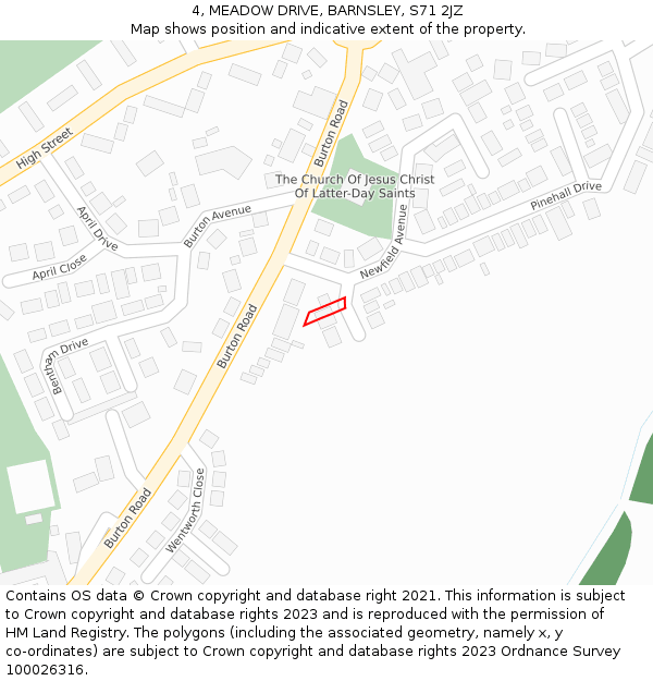 4, MEADOW DRIVE, BARNSLEY, S71 2JZ: Location map and indicative extent of plot