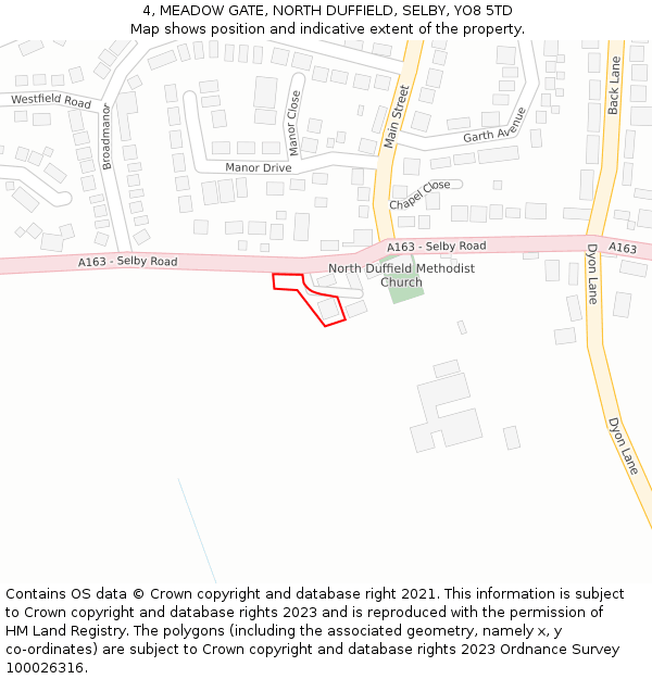 4, MEADOW GATE, NORTH DUFFIELD, SELBY, YO8 5TD: Location map and indicative extent of plot