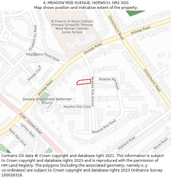 4, MEADOW RISE AVENUE, NORWICH, NR2 3QG: Location map and indicative extent of plot