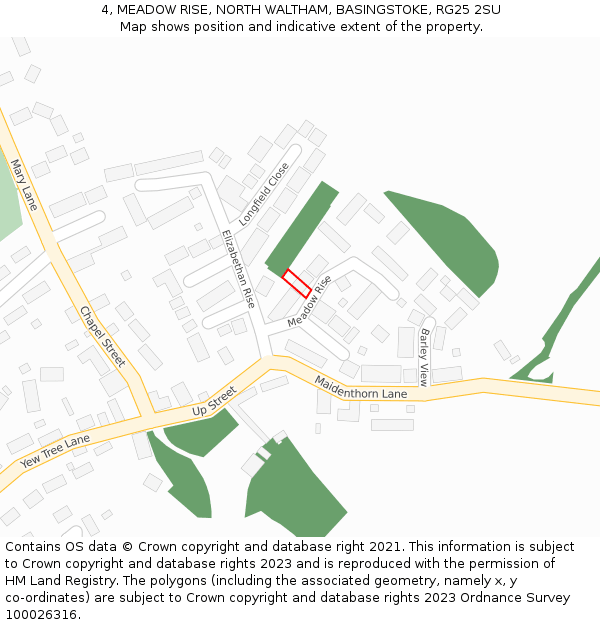 4, MEADOW RISE, NORTH WALTHAM, BASINGSTOKE, RG25 2SU: Location map and indicative extent of plot