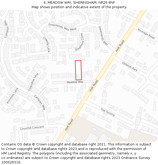 4, MEADOW WAY, SHERINGHAM, NR26 8NF: Location map and indicative extent of plot