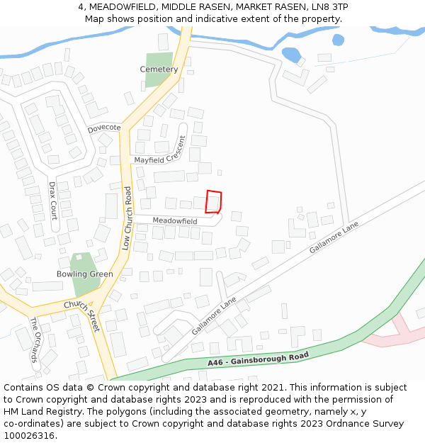 4, MEADOWFIELD, MIDDLE RASEN, MARKET RASEN, LN8 3TP: Location map and indicative extent of plot