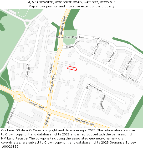 4, MEADOWSIDE, WOODSIDE ROAD, WATFORD, WD25 0LB: Location map and indicative extent of plot