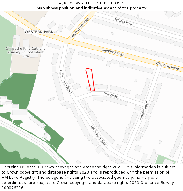 4, MEADWAY, LEICESTER, LE3 6FS: Location map and indicative extent of plot