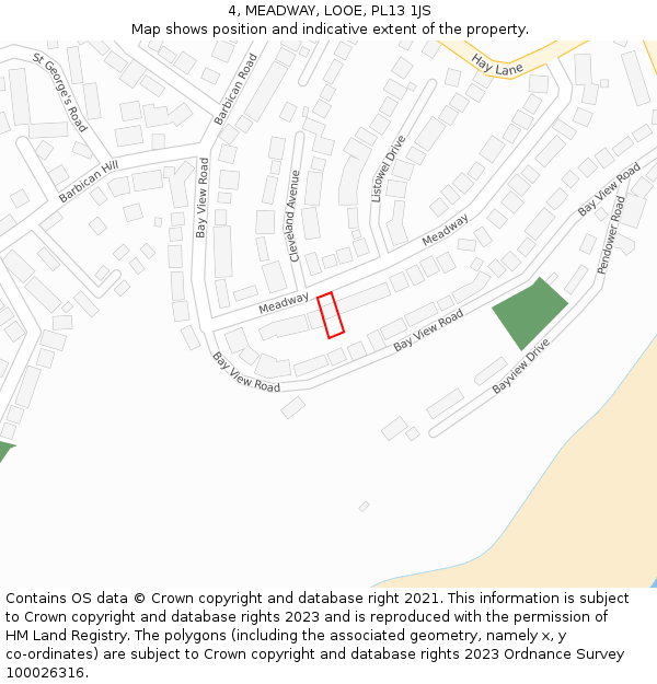 4, MEADWAY, LOOE, PL13 1JS: Location map and indicative extent of plot