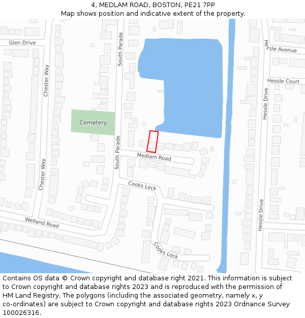 4, MEDLAM ROAD, BOSTON, PE21 7PP: Location map and indicative extent of plot