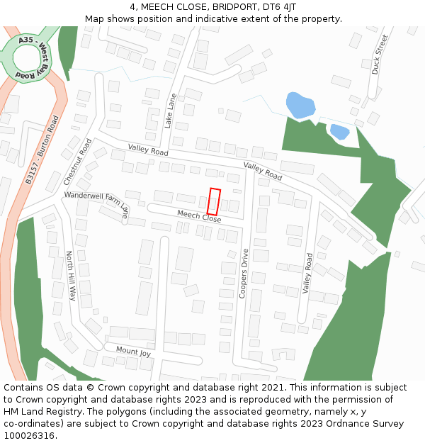 4, MEECH CLOSE, BRIDPORT, DT6 4JT: Location map and indicative extent of plot